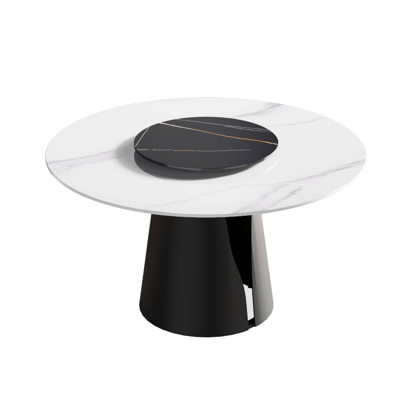 Mina White&Black Round Dining Table with Lazy Susan