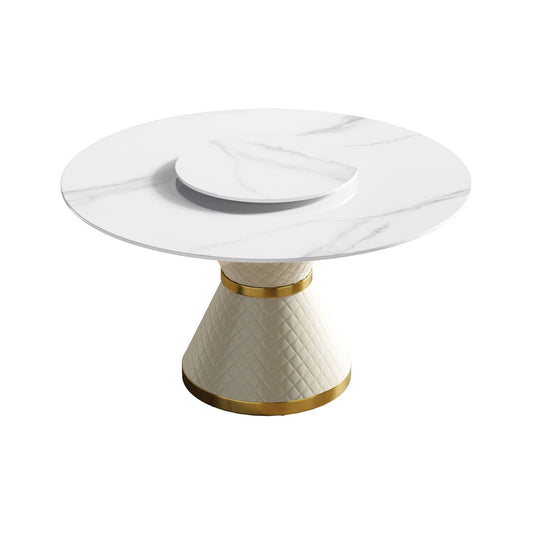 Leni White Round Dining Table with Lazy Susan