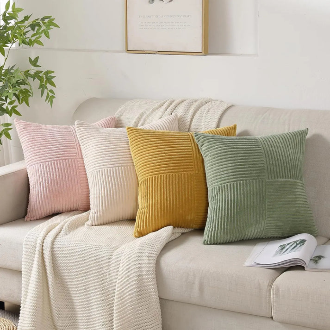 Corduroy Cushion Covers – Striped Textured Throw Pillow Covers, 18" × 18"