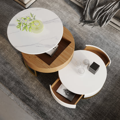 Terra 3-Compartment Modern Round Marble Coffee Table