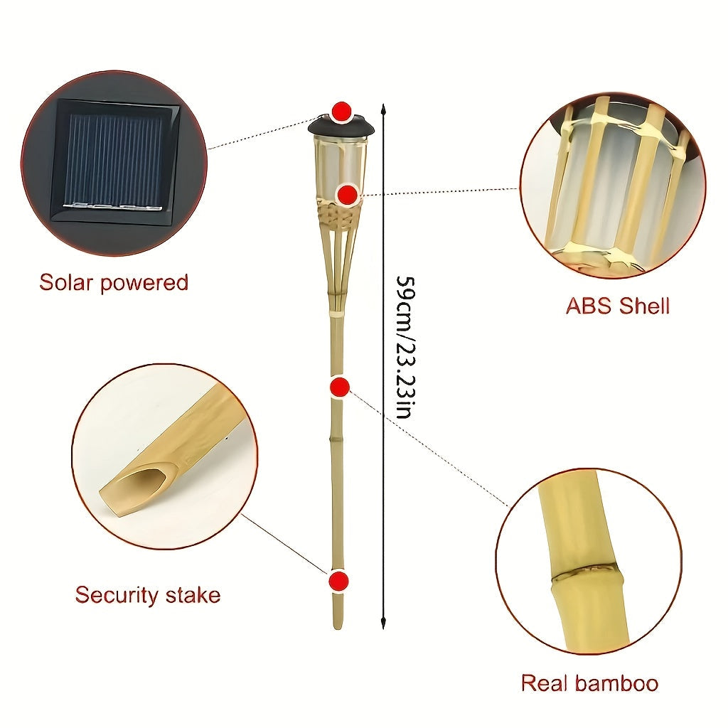 Solar Bamboo Flame Torch Lights (2 Pack) – Flickering LED Garden Lanterns, 59cm