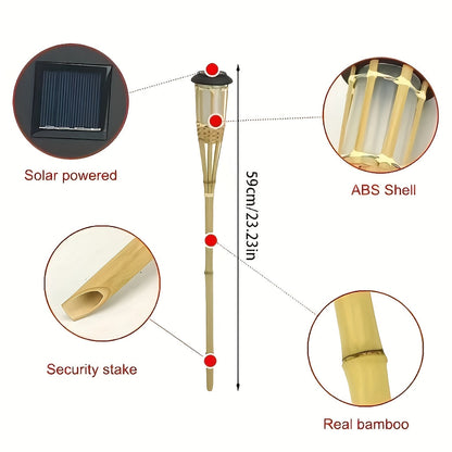 Solar Bamboo Flame Torch Lights (2 Pack) – Flickering LED Garden Lanterns, 59cm