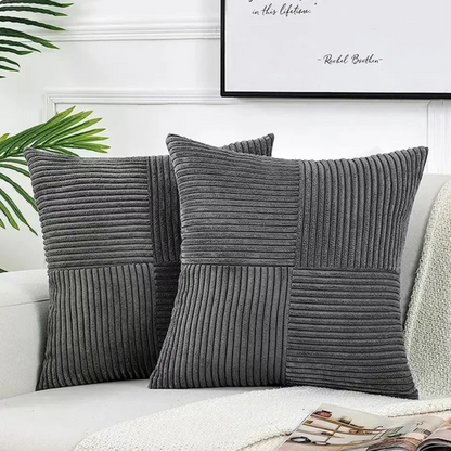 Corduroy Cushion Covers – Striped Textured Throw Pillow Covers, 18" × 18"