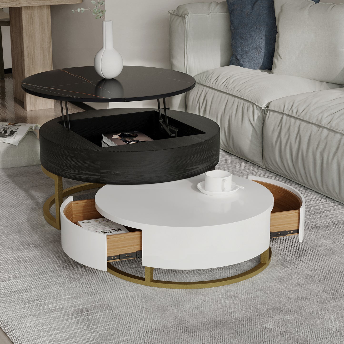 Terra 3-Compartment Modern Round Marble Coffee Table