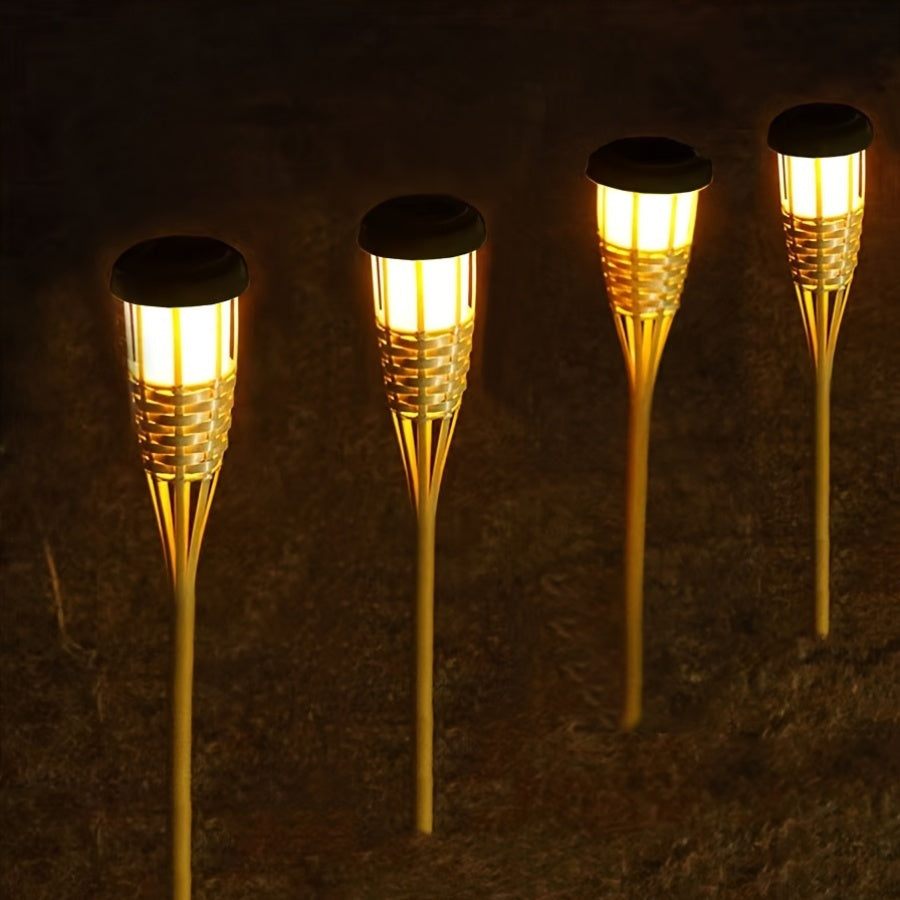 Solar Bamboo Flame Torch Lights (2 Pack) – Flickering LED Garden Lanterns, 59cm