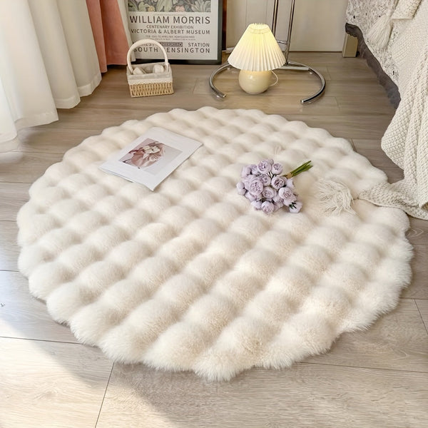 Cloud Comfort Round Bubble Rug – Soft Fluffy Fleece Circle Carpet
