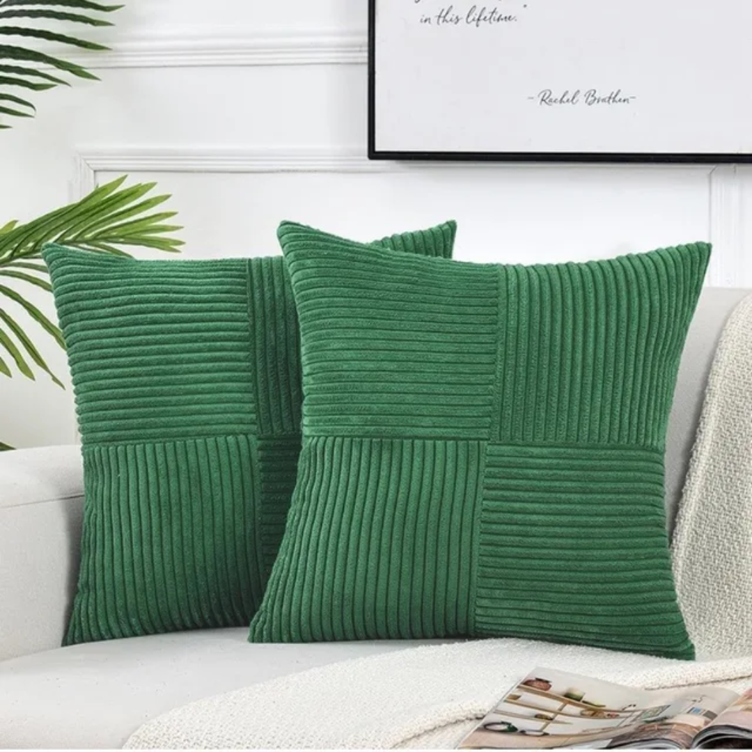 Corduroy Cushion Covers – Striped Textured Throw Pillow Covers, 18" × 18"