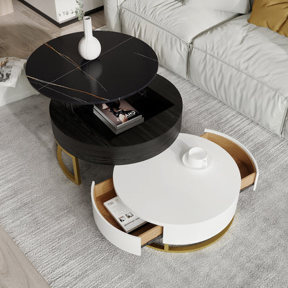 Terra 3-Compartment Modern Round Marble Coffee Table