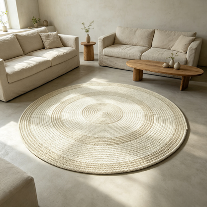 Zen Earth Handwoven Wool Jute Round Rug – Japandi Textured Weave for Living Room