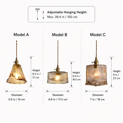 Vintage Brass Pendant Light | Amber Glass Shade Fixture