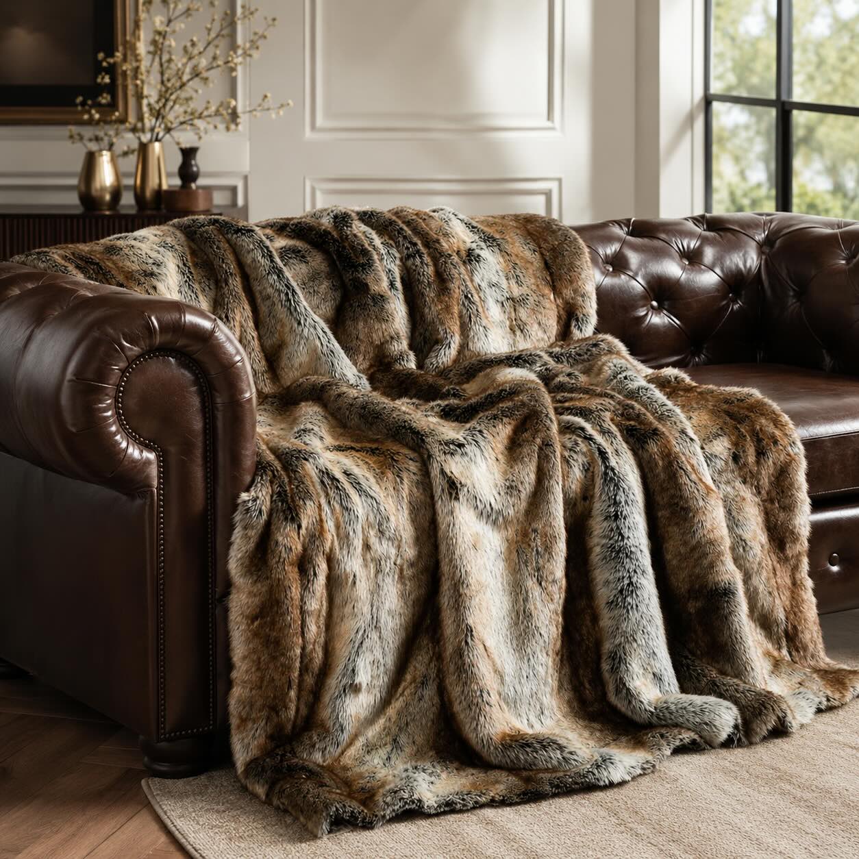 Plush Faux Fur Throw Blanket – Decorative Cozy Bedding Accent
