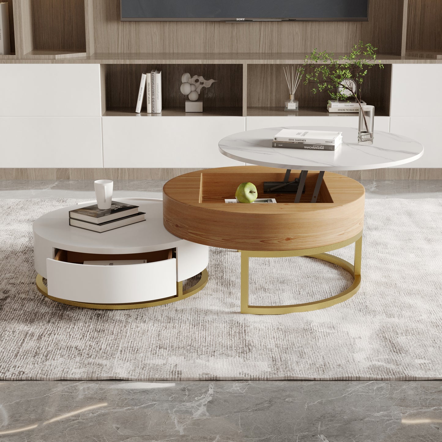 Terra 3-Compartment Modern Round Marble Coffee Table