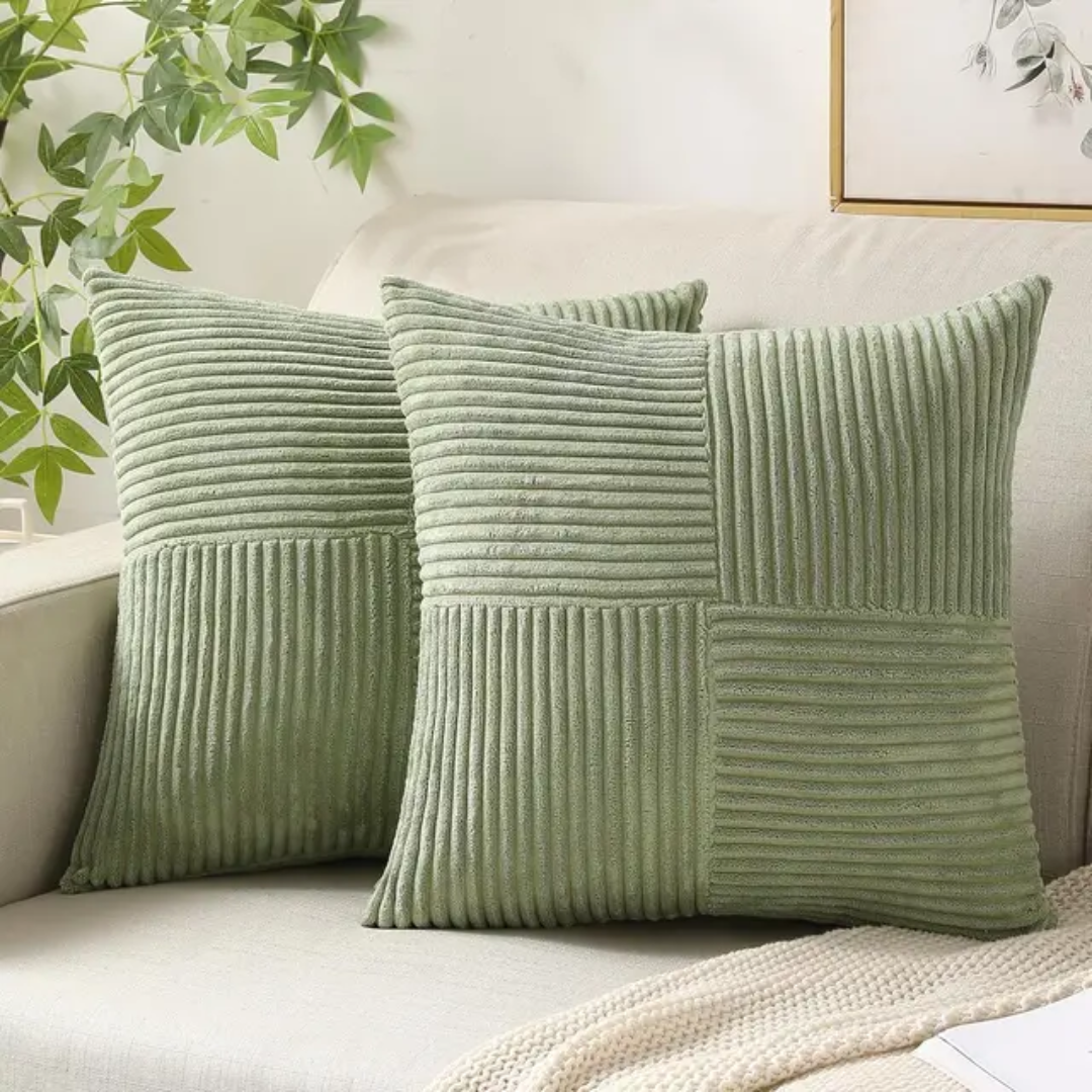 Corduroy Cushion Covers – Striped Textured Throw Pillow Covers, 18" × 18"