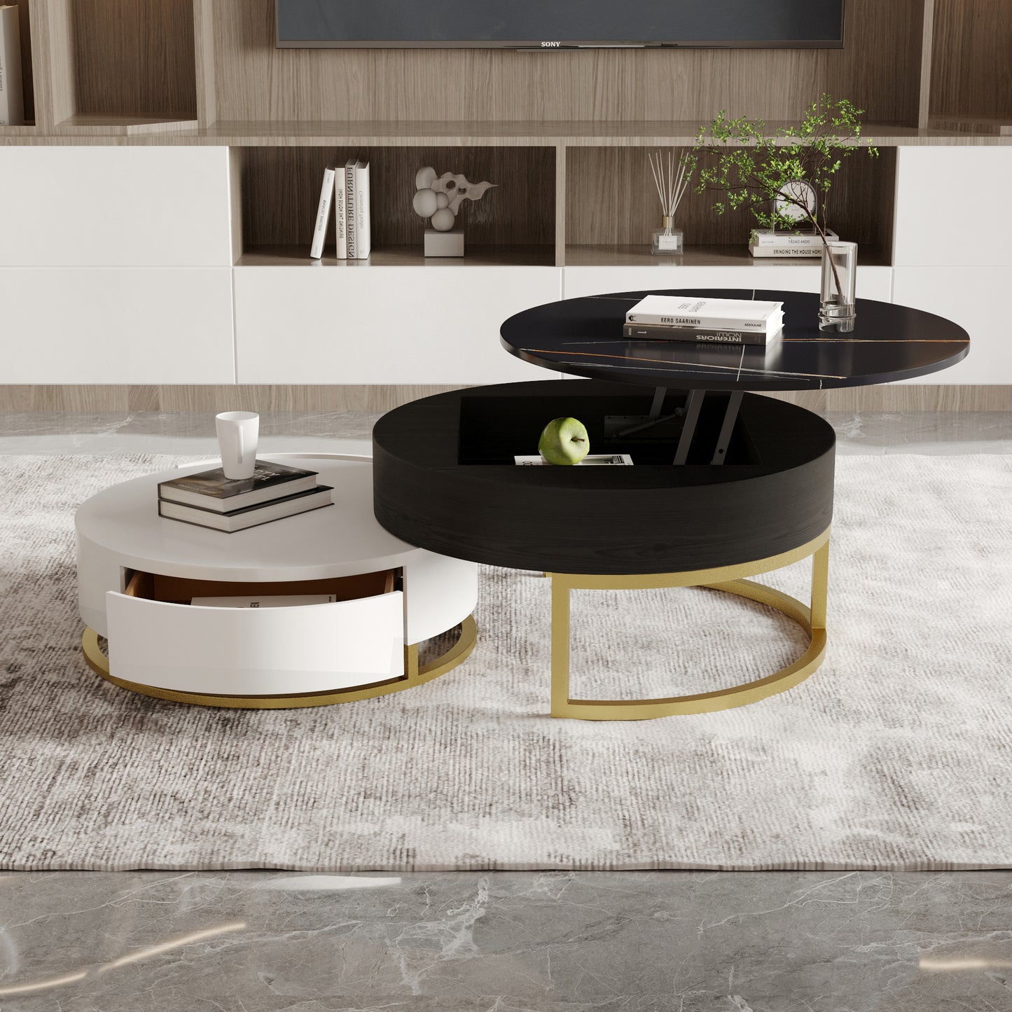 Terra 3-Compartment Modern Round Marble Coffee Table