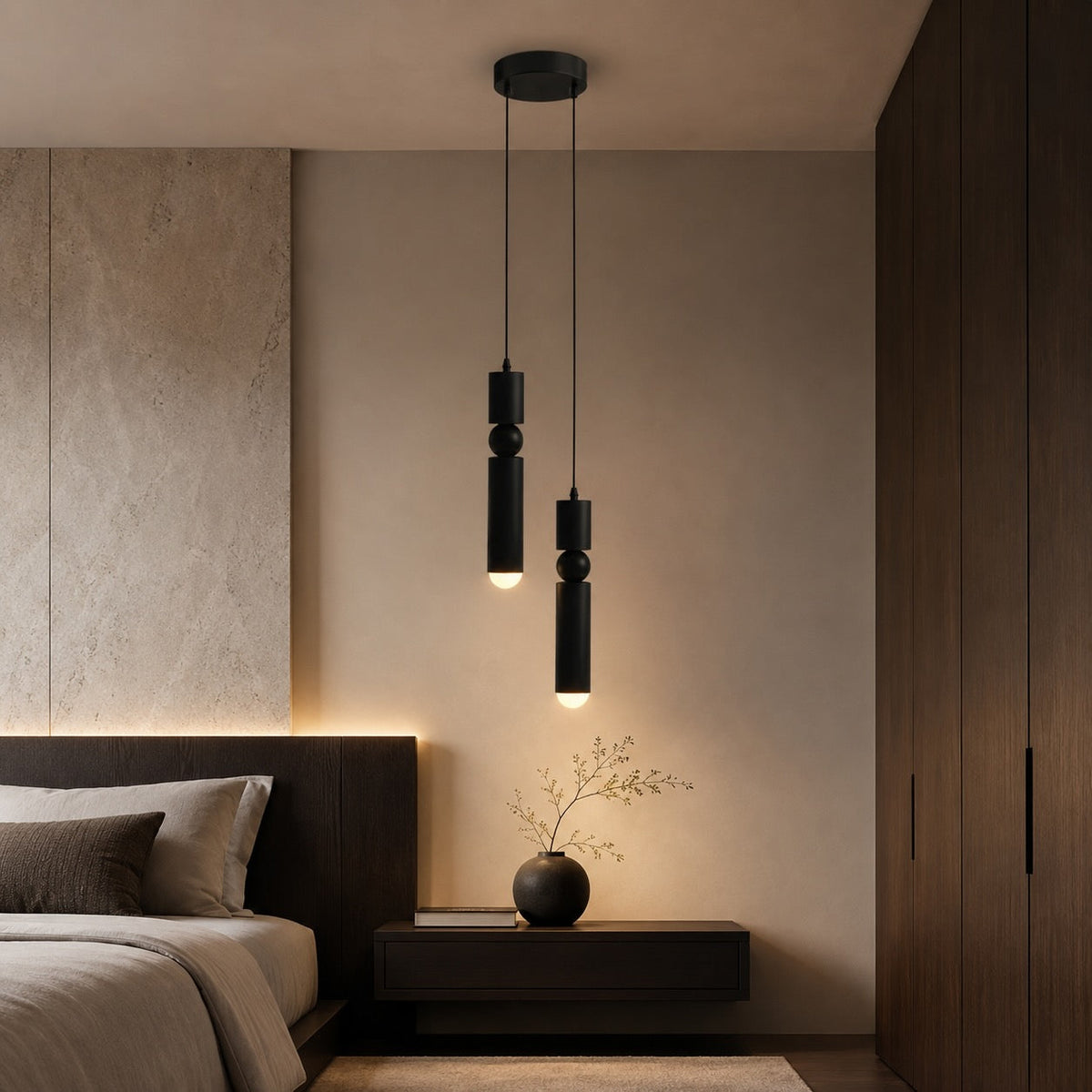 Geometric Black Pendant Light | Adjustable Dimmable LED Lamp