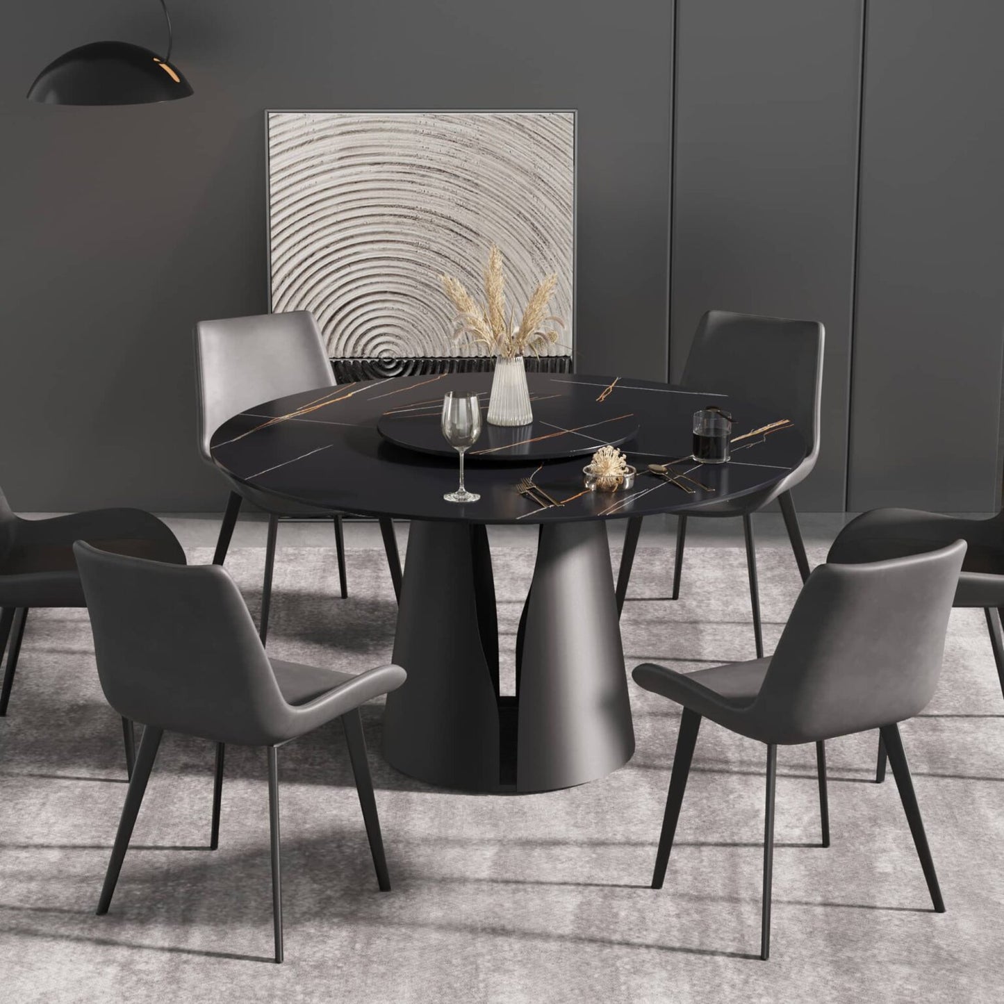 Demi Black Round Dining Table with Lazy Susan