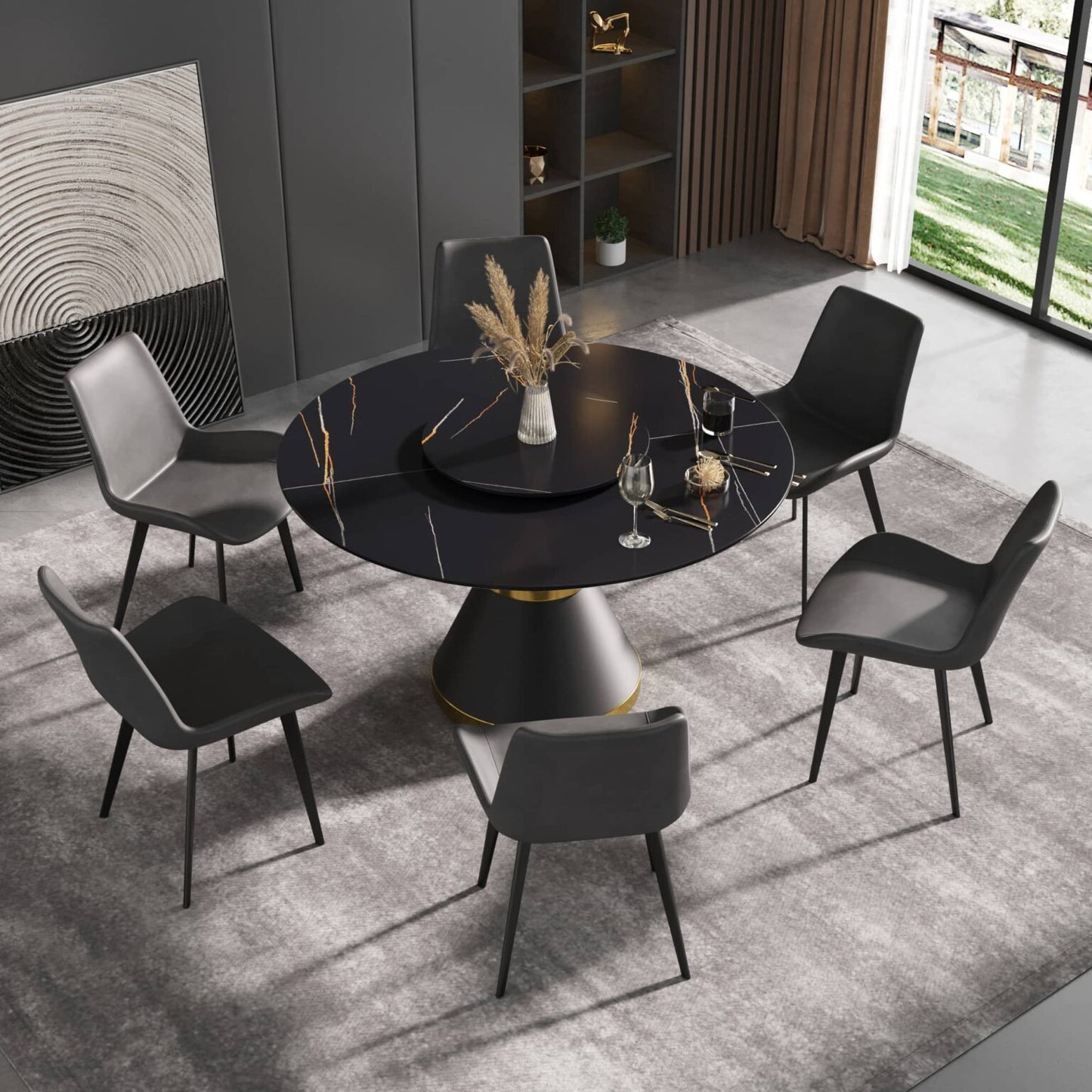 Demi Black Round Dining Table with Lazy Susan