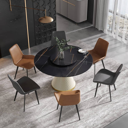 Demi Black Round Dining Table with Lazy Susan