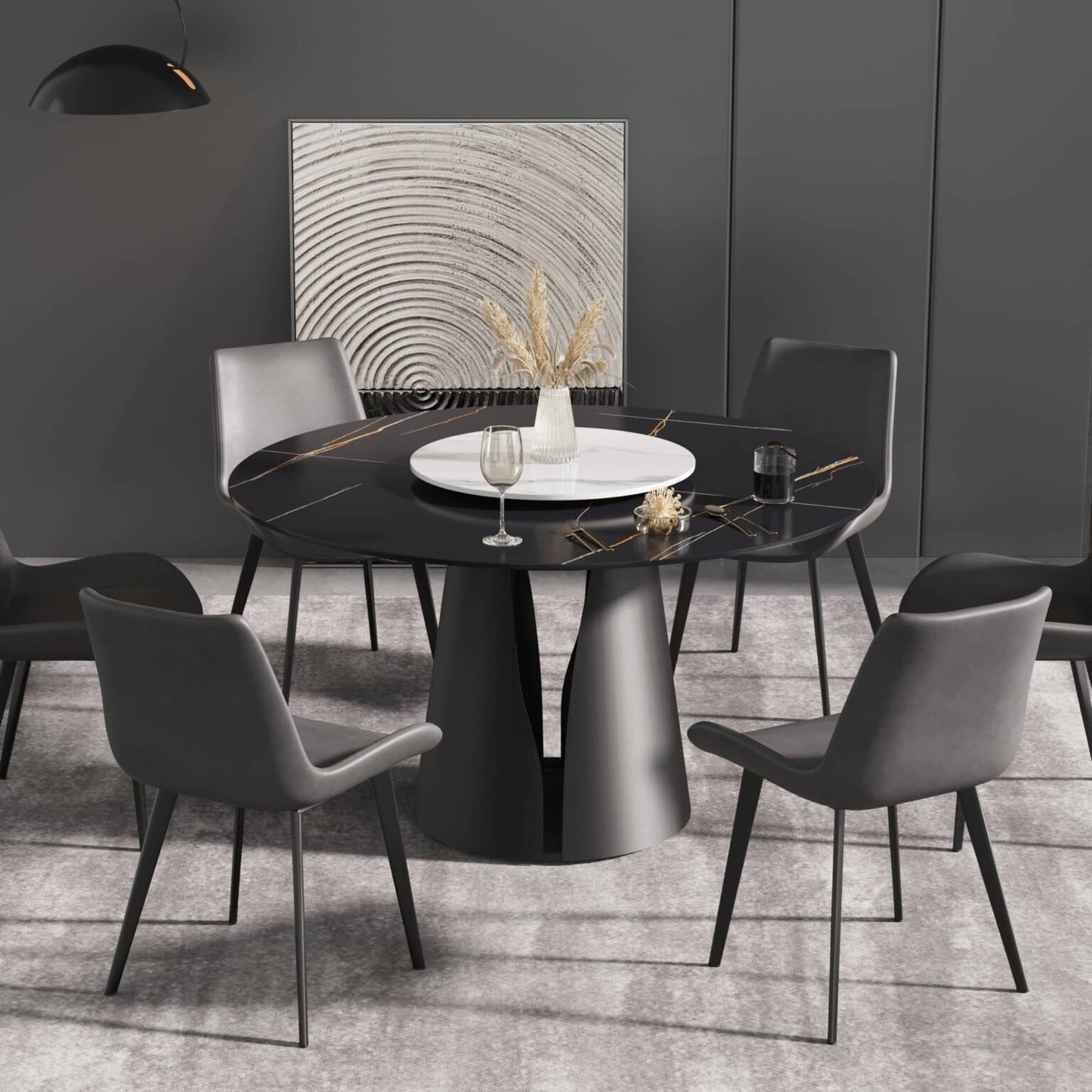 Kori Black&White Round Dining Table with Lazy Susan