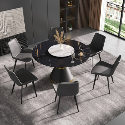 Kori Black&White Round Dining Table with Lazy Susan