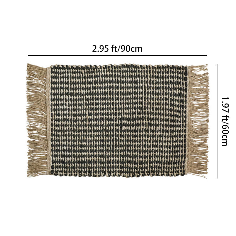 Chunky Woven Jute Rug – Reversible Double-Sided Fringe Rug for Bedroom and Entryway