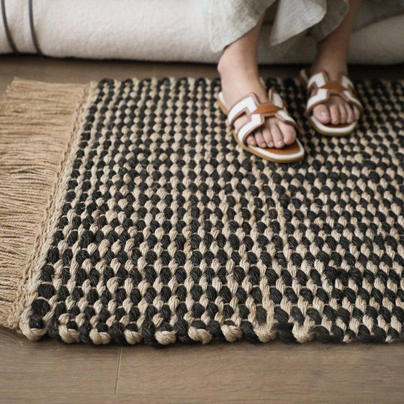 Chunky Woven Jute Rug – Reversible Double-Sided Fringe Rug for Bedroom and Entryway