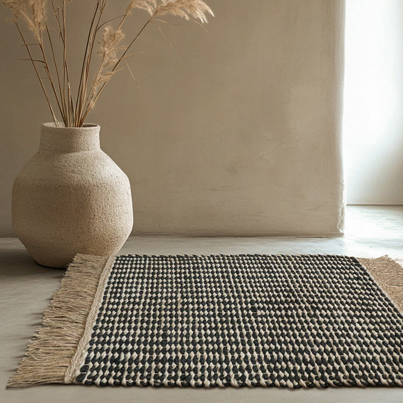 Chunky Woven Jute Rug – Reversible Double-Sided Fringe Rug for Bedroom and Entryway
