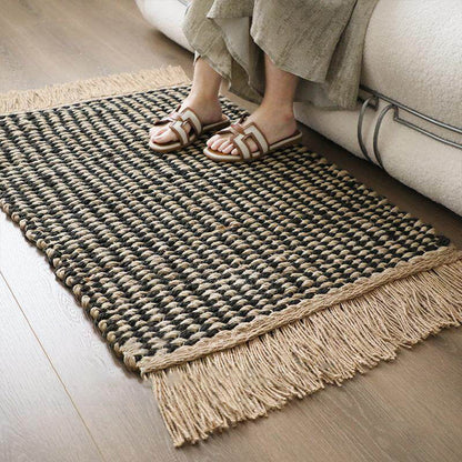 Chunky Woven Jute Rug – Reversible Double-Sided Fringe Rug for Bedroom and Entryway
