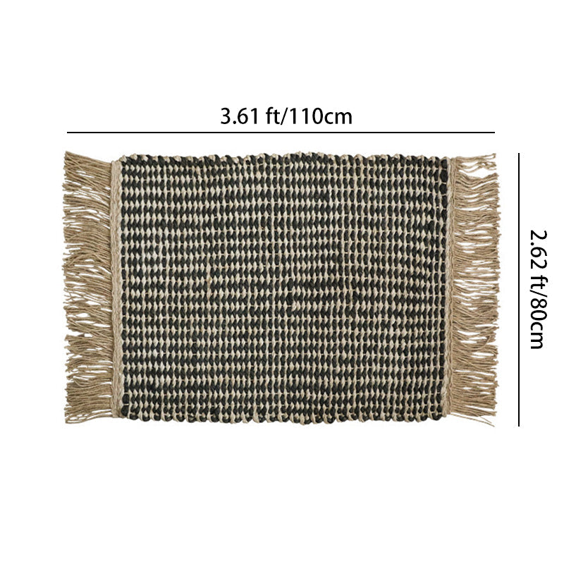 Chunky Woven Jute Rug – Reversible Double-Sided Fringe Rug for Bedroom and Entryway
