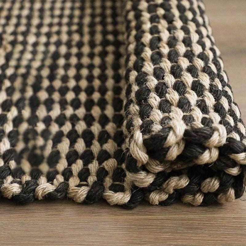 Chunky Woven Jute Rug – Reversible Double-Sided Fringe Rug for Bedroom and Entryway