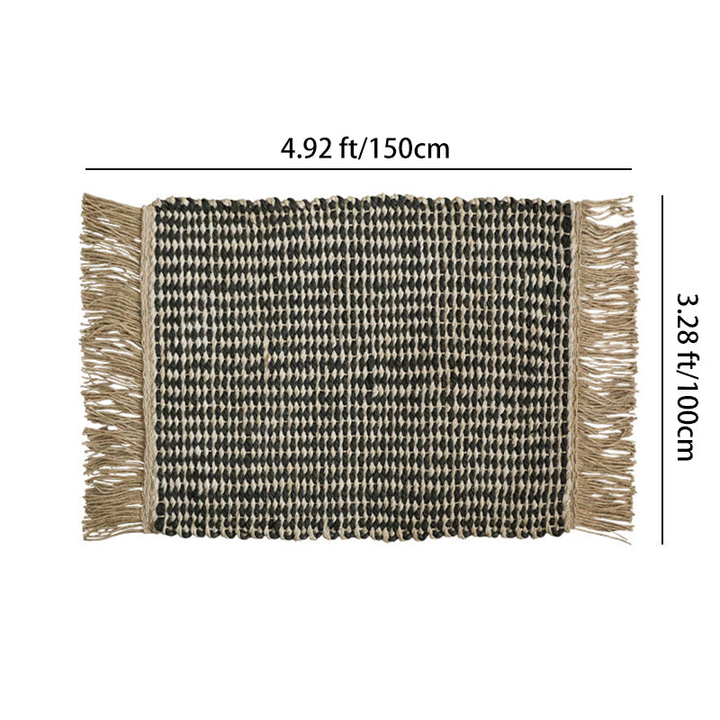 Chunky Woven Jute Rug – Reversible Double-Sided Fringe Rug for Bedroom and Entryway