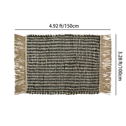 Chunky Woven Jute Rug – Reversible Double-Sided Fringe Rug for Bedroom and Entryway