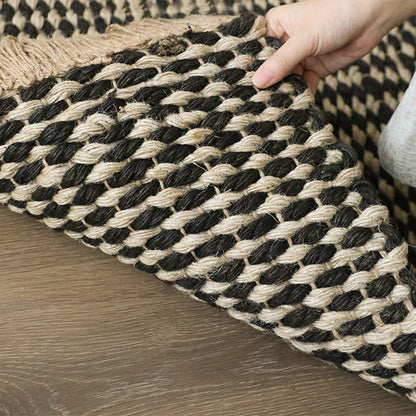 Chunky Woven Jute Rug – Reversible Double-Sided Fringe Rug for Bedroom and Entryway