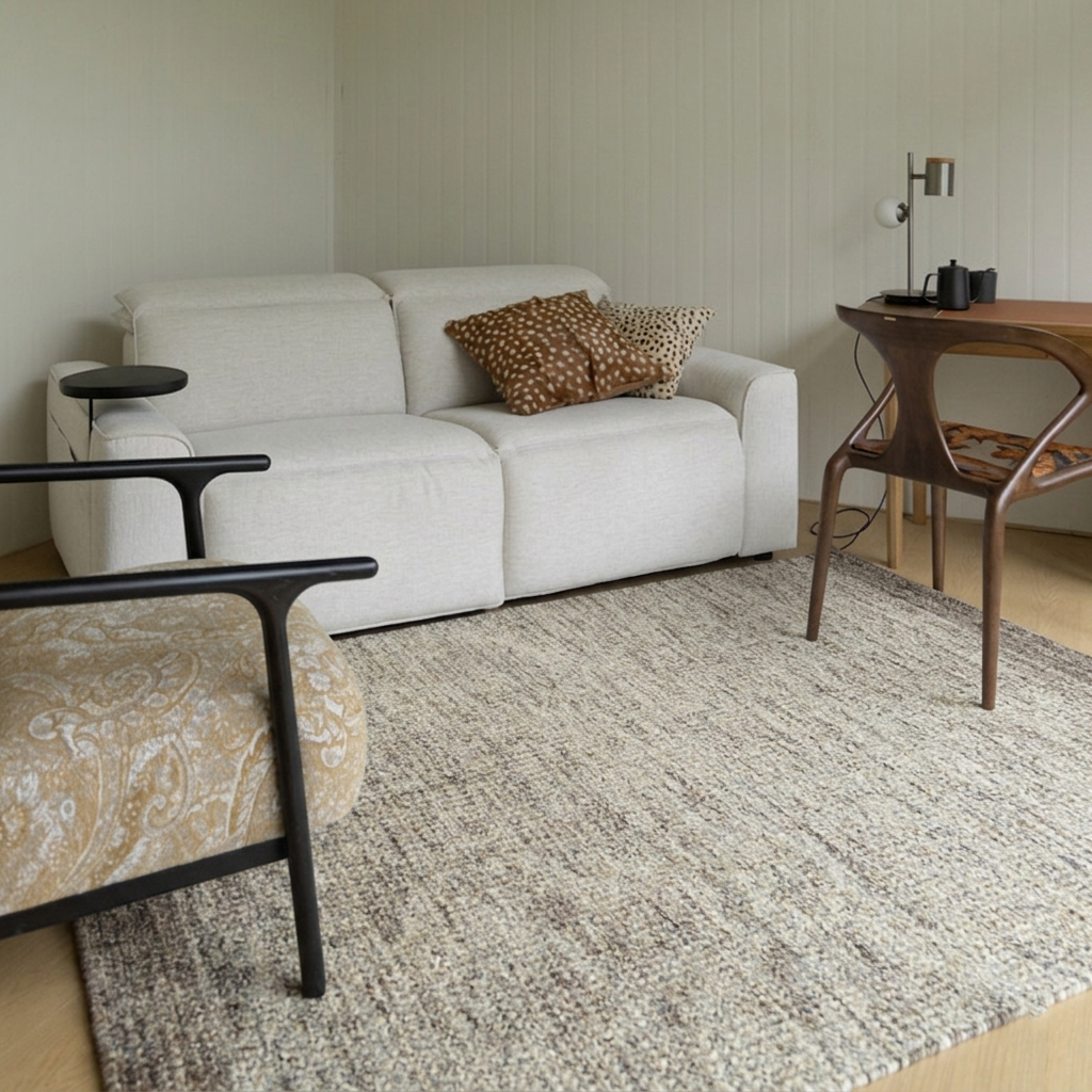 Lakeview Heritage Handwoven Wool Blend Rug – Smoky Teal and Oatmeal Reversible