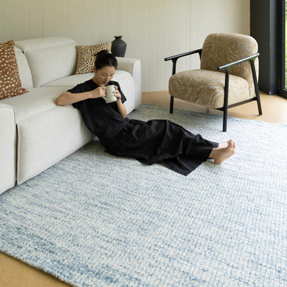 Lakeview Heritage Handwoven Wool Blend Rug – Smoky Teal and Oatmeal Reversible