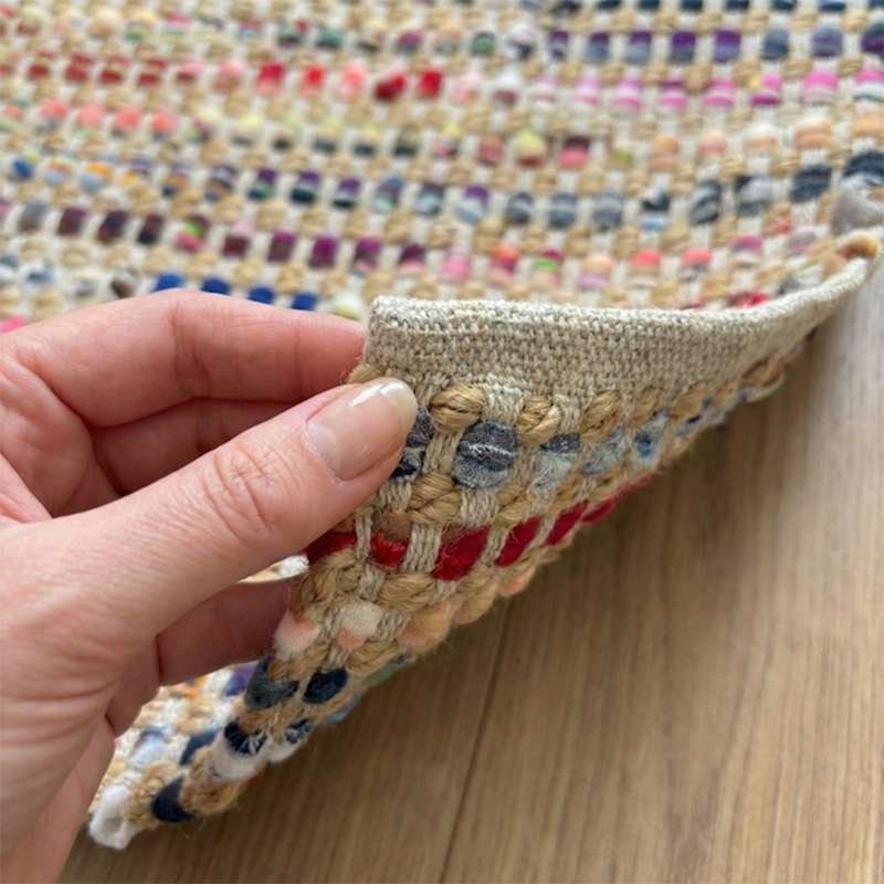 Handwoven Jute Cotton Area Rug – Reversible Multicolor Textured Weave