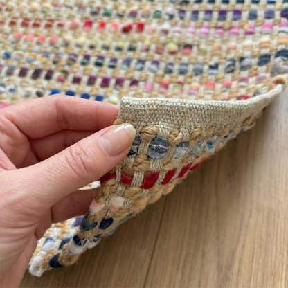 Handwoven Jute Cotton Area Rug – Reversible Multicolor Textured Weave
