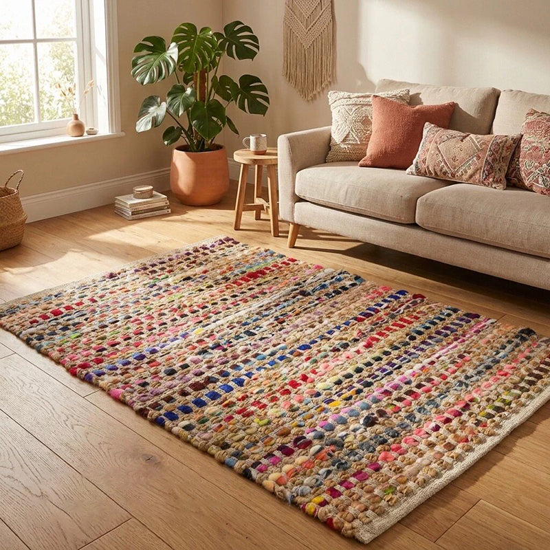 Handwoven Jute Cotton Area Rug – Reversible Multicolor Textured Weave