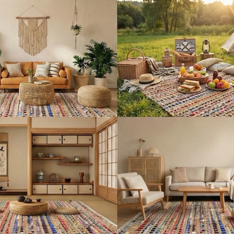 Handwoven Jute Cotton Area Rug – Reversible Multicolor Textured Weave