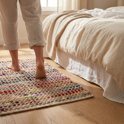 Handwoven Jute Cotton Area Rug – Reversible Multicolor Textured Weave