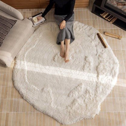 Nordic Irregular Round Area Rug – Cotton Linen and Polyester Plush Carpet