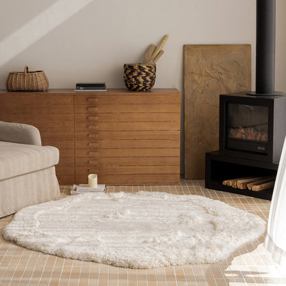 Nordic Irregular Round Area Rug – Cotton Linen and Polyester Plush Carpet