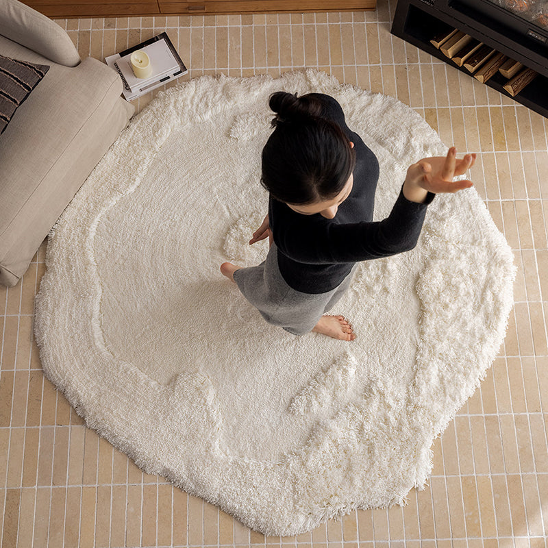Nordic Irregular Round Area Rug – Cotton Linen and Polyester Plush Carpet