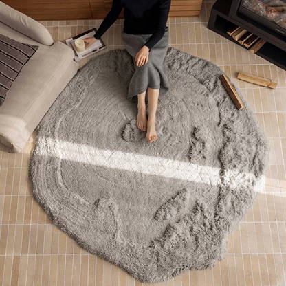 Nordic Irregular Round Area Rug – Cotton Linen and Polyester Plush Carpet