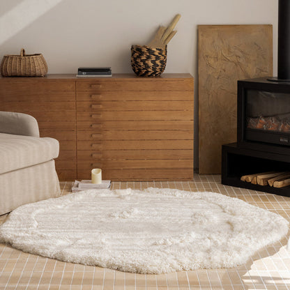 Nordic Irregular Round Area Rug – Cotton Linen and Polyester Plush Carpet