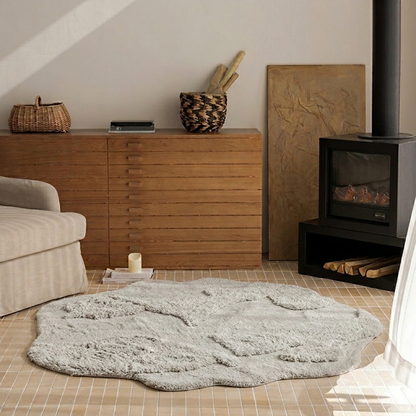 Nordic Irregular Round Area Rug – Cotton Linen and Polyester Plush Carpet