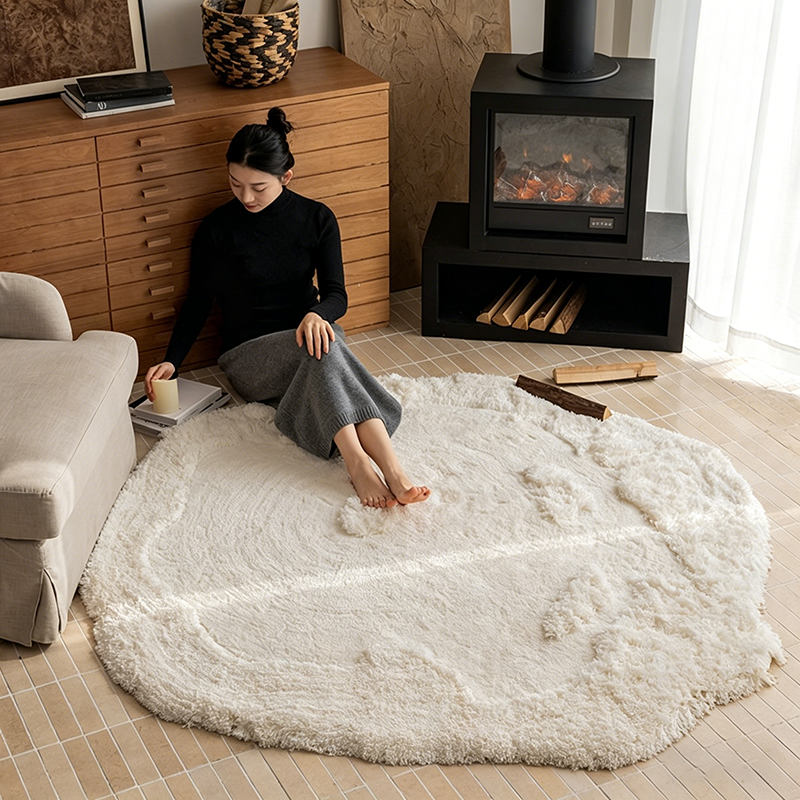 Nordic Irregular Round Area Rug – Cotton Linen and Polyester Plush Carpet