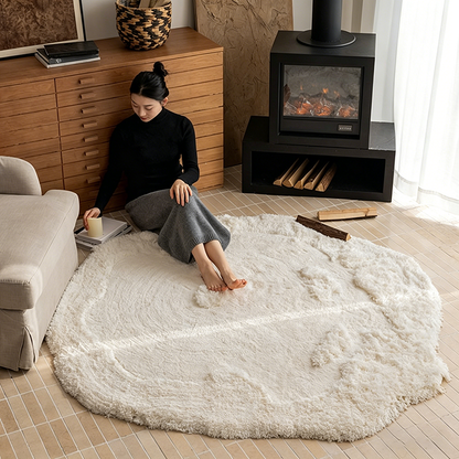 Nordic Irregular Round Area Rug – Cotton Linen and Polyester Plush Carpet