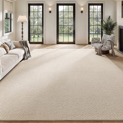 Modern Minimalist Wool Blend Area Rug – 49% Wool, Cotton-Backed Non-Slip Carpet