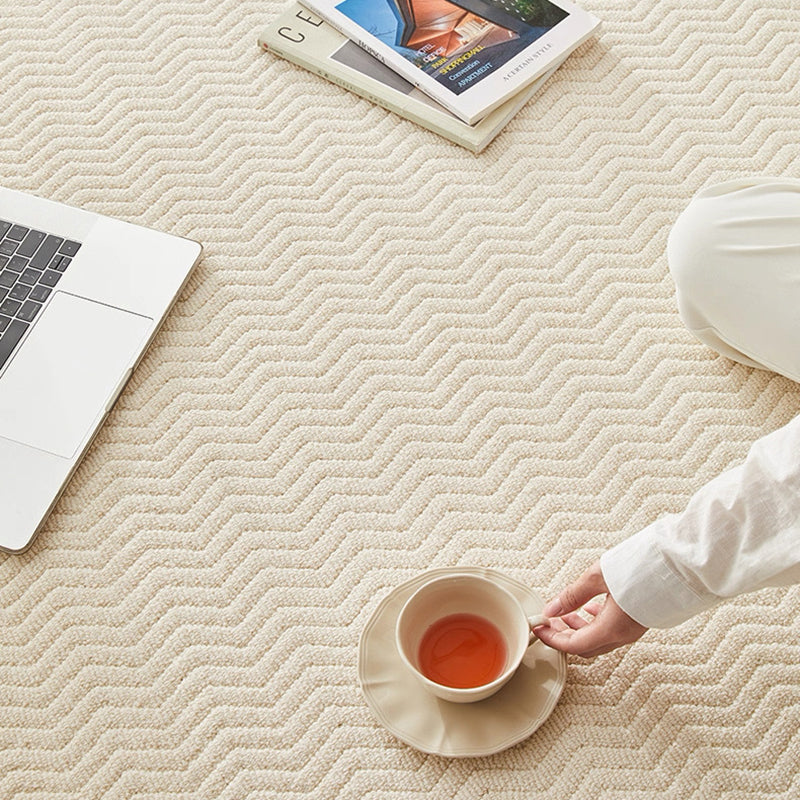 Nordic Textured Wool Blend Area Rug – Cream and Pearl Gray High-Low Weave
